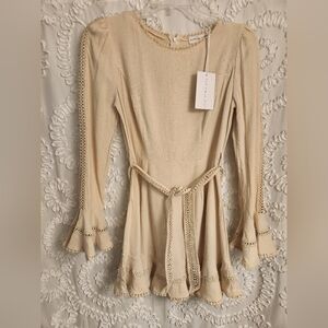 Saints and Secrets Hello Molly womens dress size L 100% linen mini NWT cut outs